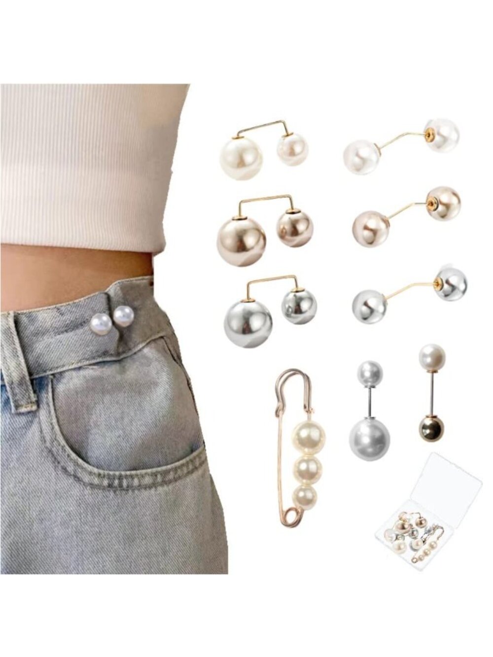 Set of 9 Pearl Brooch Pins, Alloy with Faux Pearl, Sweater Shawl Clips for Women
